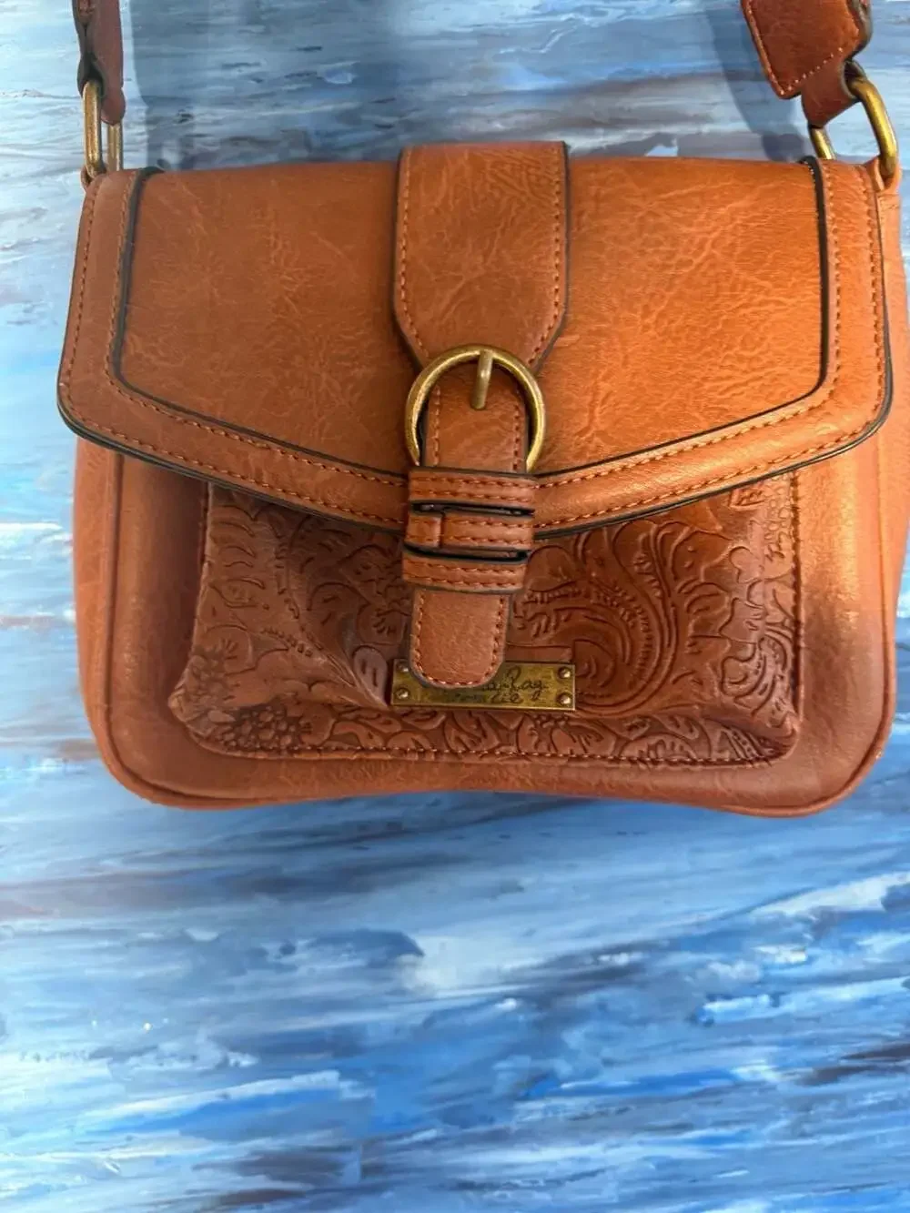 American Rag Cie Brown Faux Leather Embossed Crossbody Bag